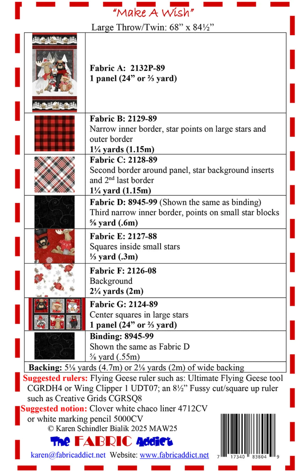 back of the Make a Wish Quilt Pattern by Fabric Addict