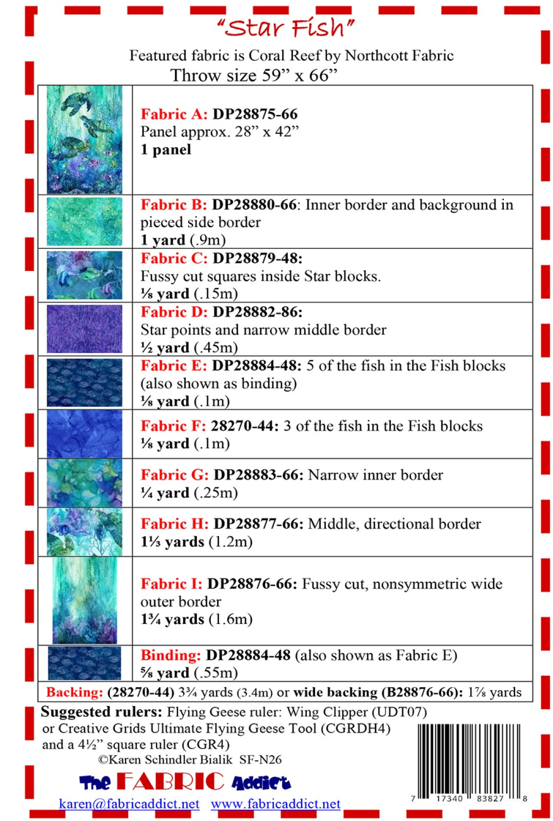 Back of the Star Fish Northcott Quilt Pattern by Fabric Addict
