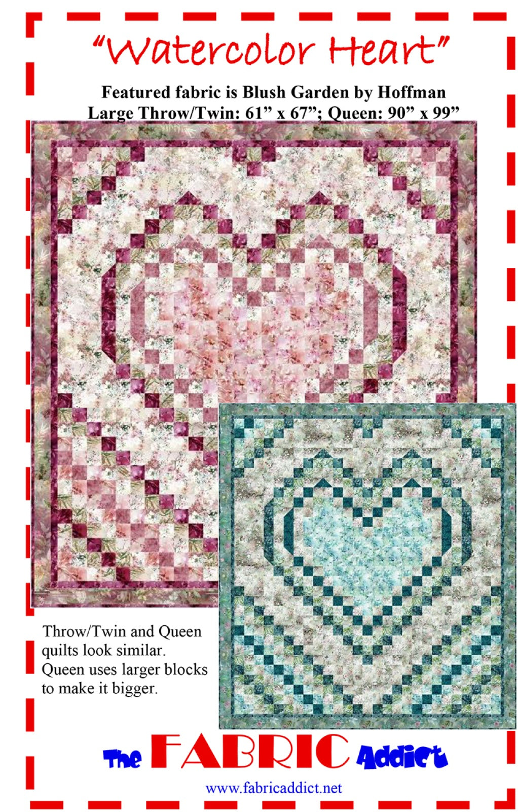 Watercolor Heart Quilt Pattern by Fabric Addict