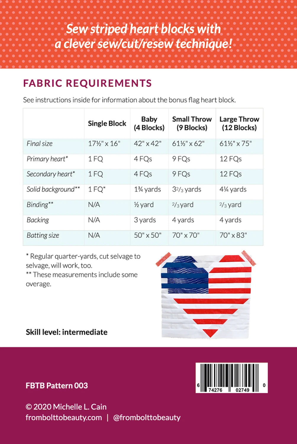 Back of the Love Boldly Quilt Pattern by From Bolt to Beauty