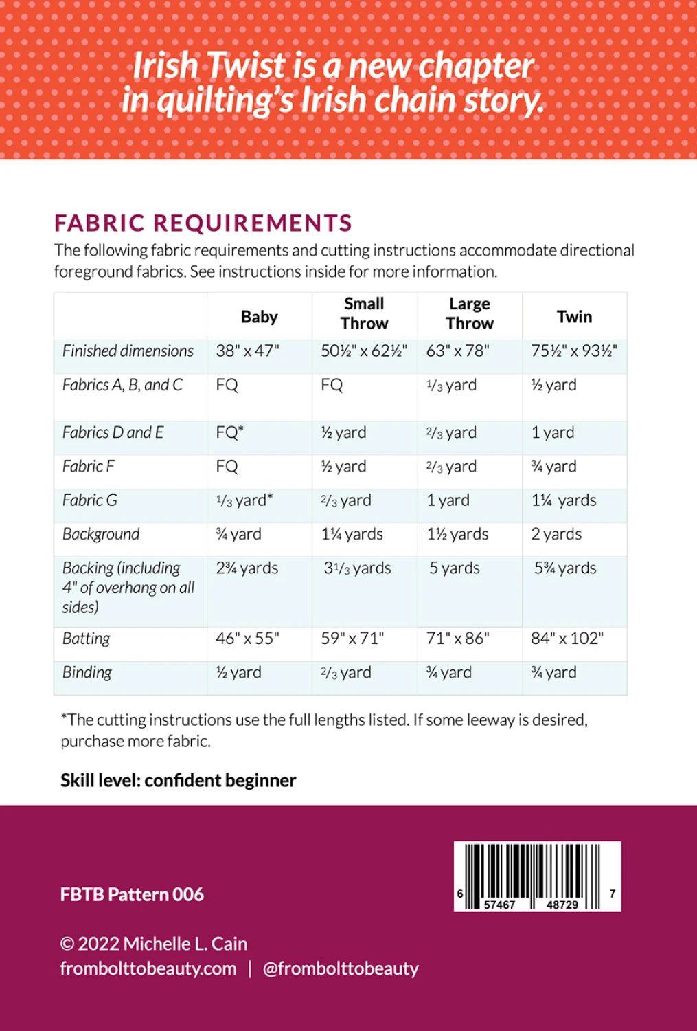 Back of the Irist Twist Quilt Pattern by From Bolt to Beauty