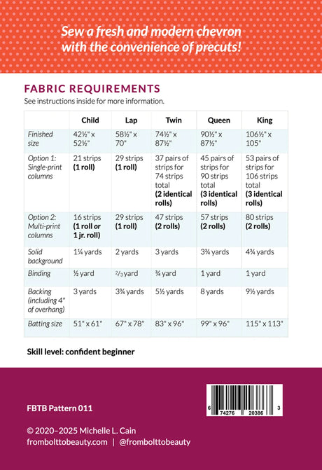 Back of the Ridiculously Easy Jelly Roll  Quilt Pattern by From Bolt to Beauty