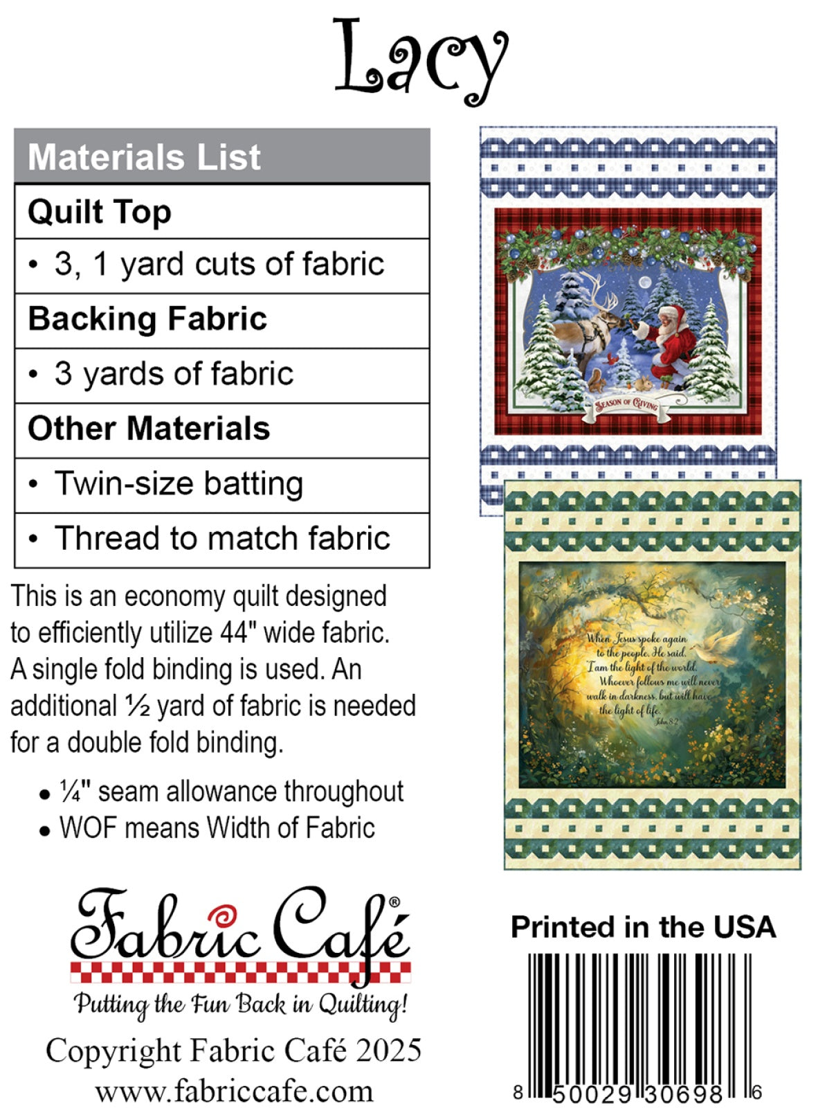 Back of the Lacey 3-Yard Quilt Pattern by Fabric Cafe