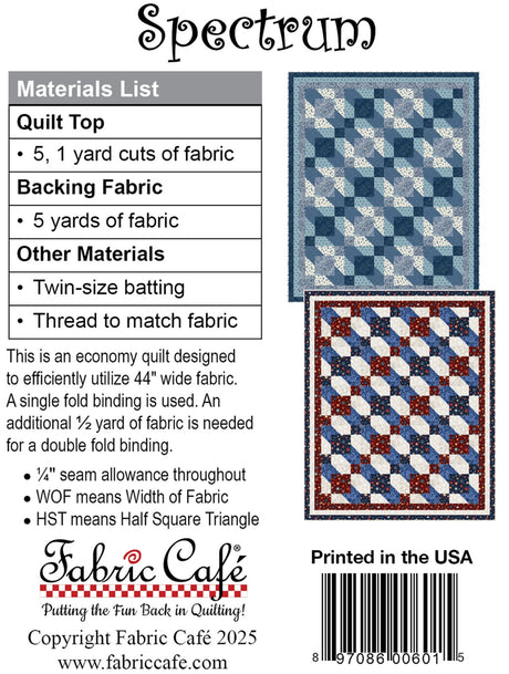 Back of the Spectrum 5-Yard Quilt Pattern by Fabric Cafe