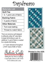 Back of the Daydream Individual 3-Yard Pattern Quilt Pattern by Fabric Cafe