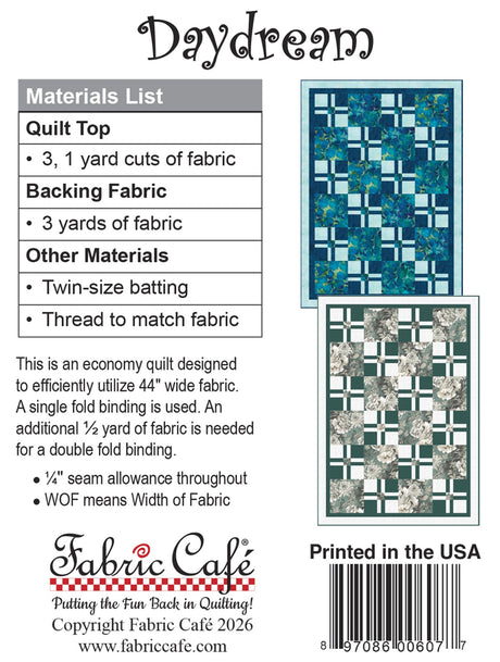 Back of the Daydream Individual 3-Yard Pattern Quilt Pattern by Fabric Cafe