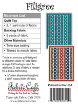 Back of the Filigree 5-Yard pattern Quilt Pattern by Fabric Cafe