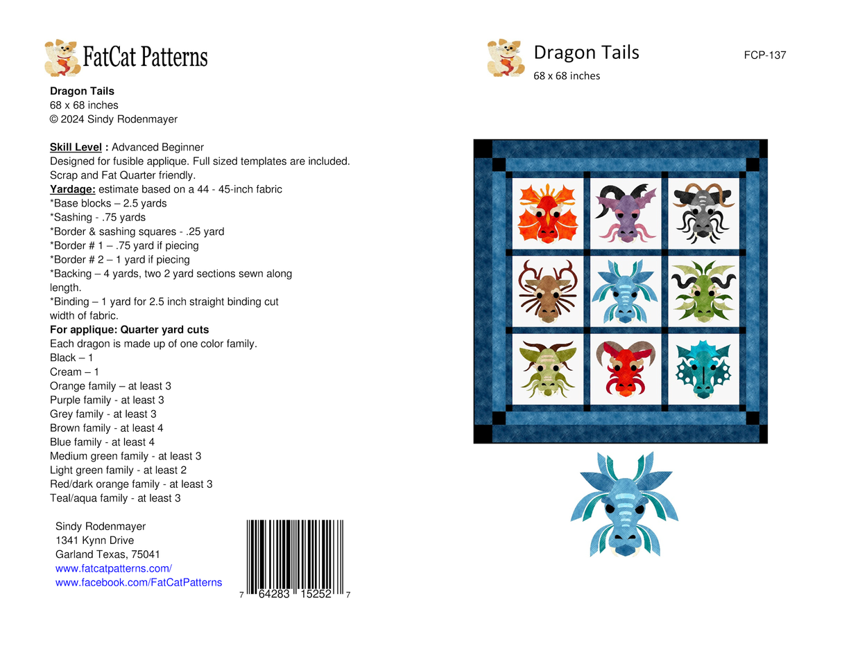 Dragon Tails Downloadable Pattern by FatCat Patterns