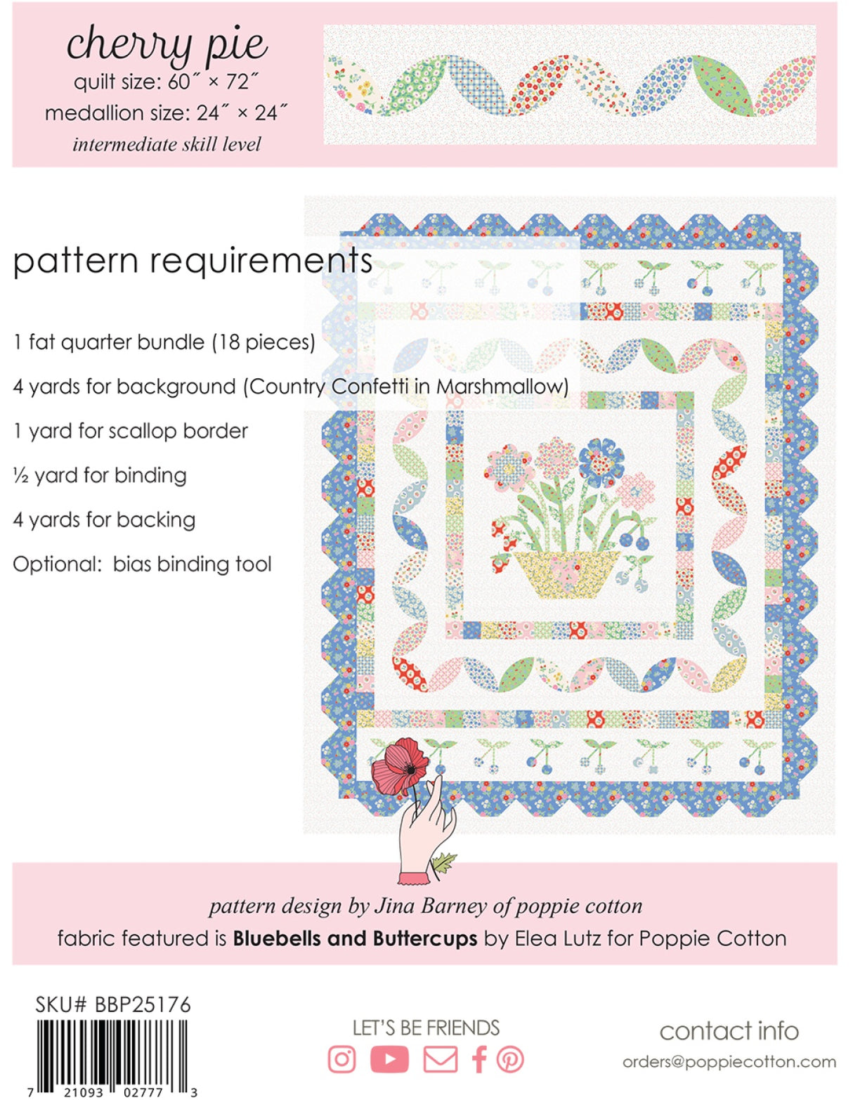 Back of the Quilt Pattern Bluebells & Buttercups Cherry Pie Quilt Pattern by Poppie Cotton