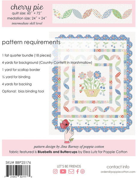 Back of the Quilt Pattern Bluebells & Buttercups Cherry Pie Quilt Pattern by Poppie Cotton