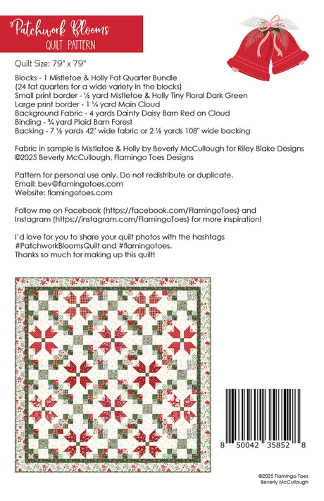 Back of the Patchwork Blooms Quilt Pattern by Flamingo Toes