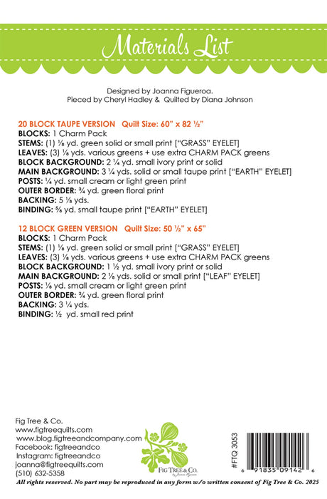 Back of the Cameos Quilt Pattern by Fig Tree Quilts