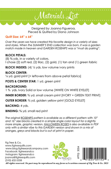 Back of the Garden Rosehips Quilt Pattern by Fig Tree Quilts