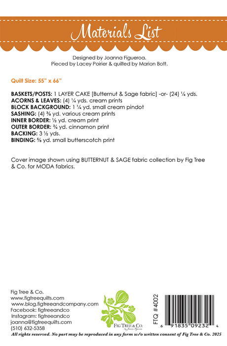 Back of the Gathering Baskets Quilt Pattern by Fig Tree Quilts