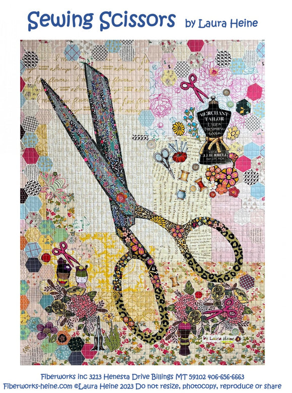 Sewing Scissors Collage Pattern by Laura Heine from Fiberworks Inc