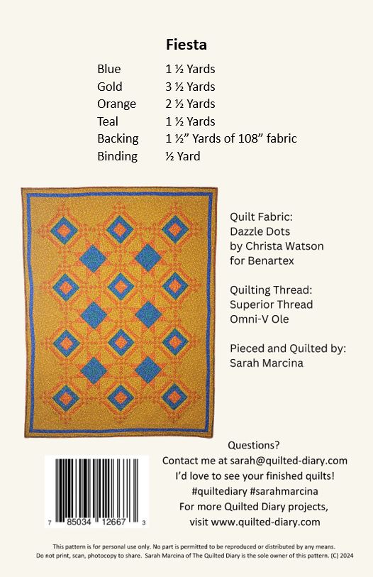Back of the Fiesta Downloadable Pattern by A Quilted Diary