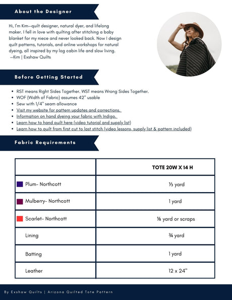 Back of the Arizona Large Tote Downloadable Pattern by Exshaw Quilts