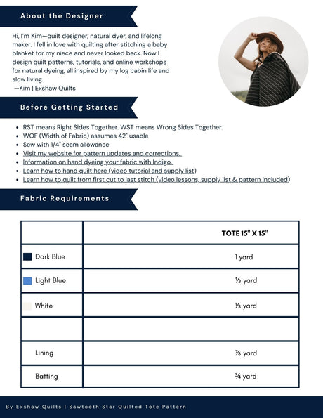 Back of the Sawtooth Star Downloadable Pattern by Exshaw Quilts