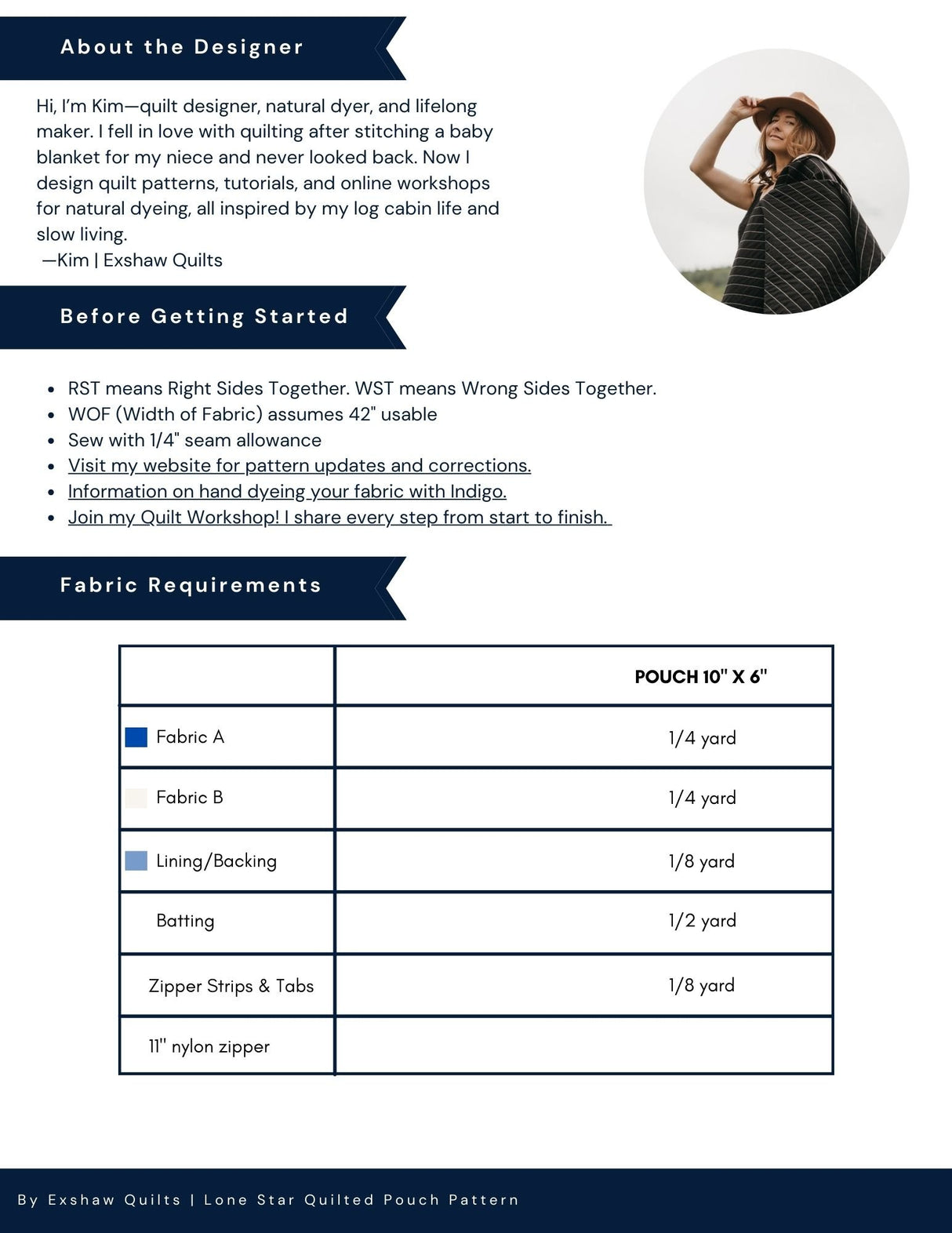 Back of the Ohio Star Pouch Downloadable Pattern by Exshaw Quilts