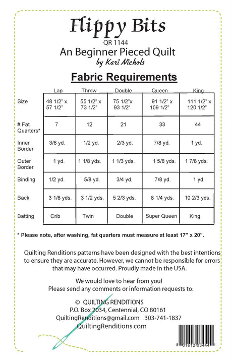 Back of the Flippy Bits Quilt Pattern by Quilting Renditions