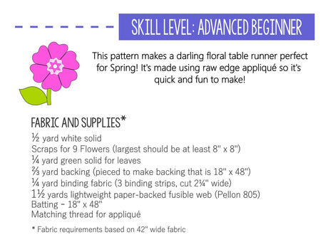 Flower Garden Table Runner Downloadable Pattern