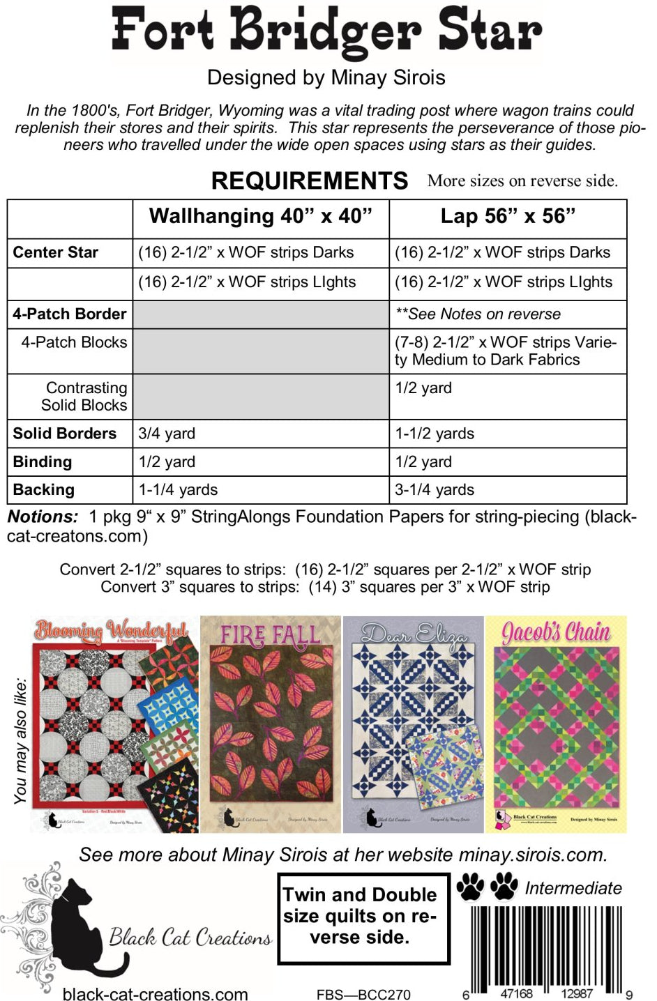 Back of the Fort Bridger Star Downloadable Pattern by Black Cat Creations