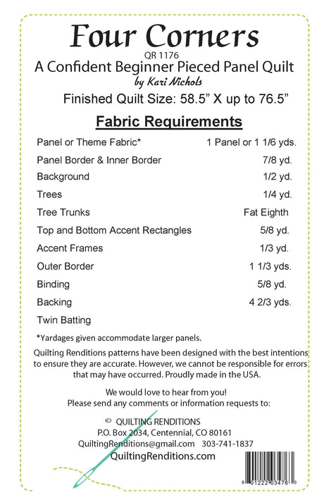 Back of the Four Corners Downloadable Pattern by Quilting Renditions