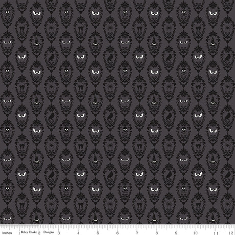Cobweb Cottage Damask Charcoal Glow in the Dark Quilt Fabric - Riley Blake Designs - Melissa Mortenson