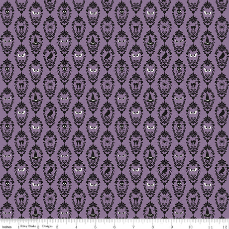 Cobweb Cottage Damask Purple Glow in the Dark Quilt Fabric - Riley Blake Designs - Melissa Mortenson
