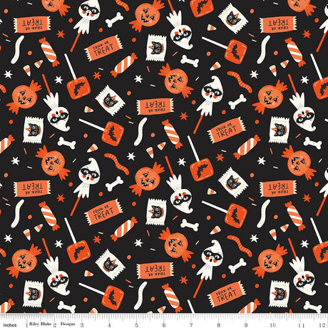 Vintage Boo Main Candy Black Glow in the Dark Quilt Fabric - Riley Blake Designs - My Minds Eye