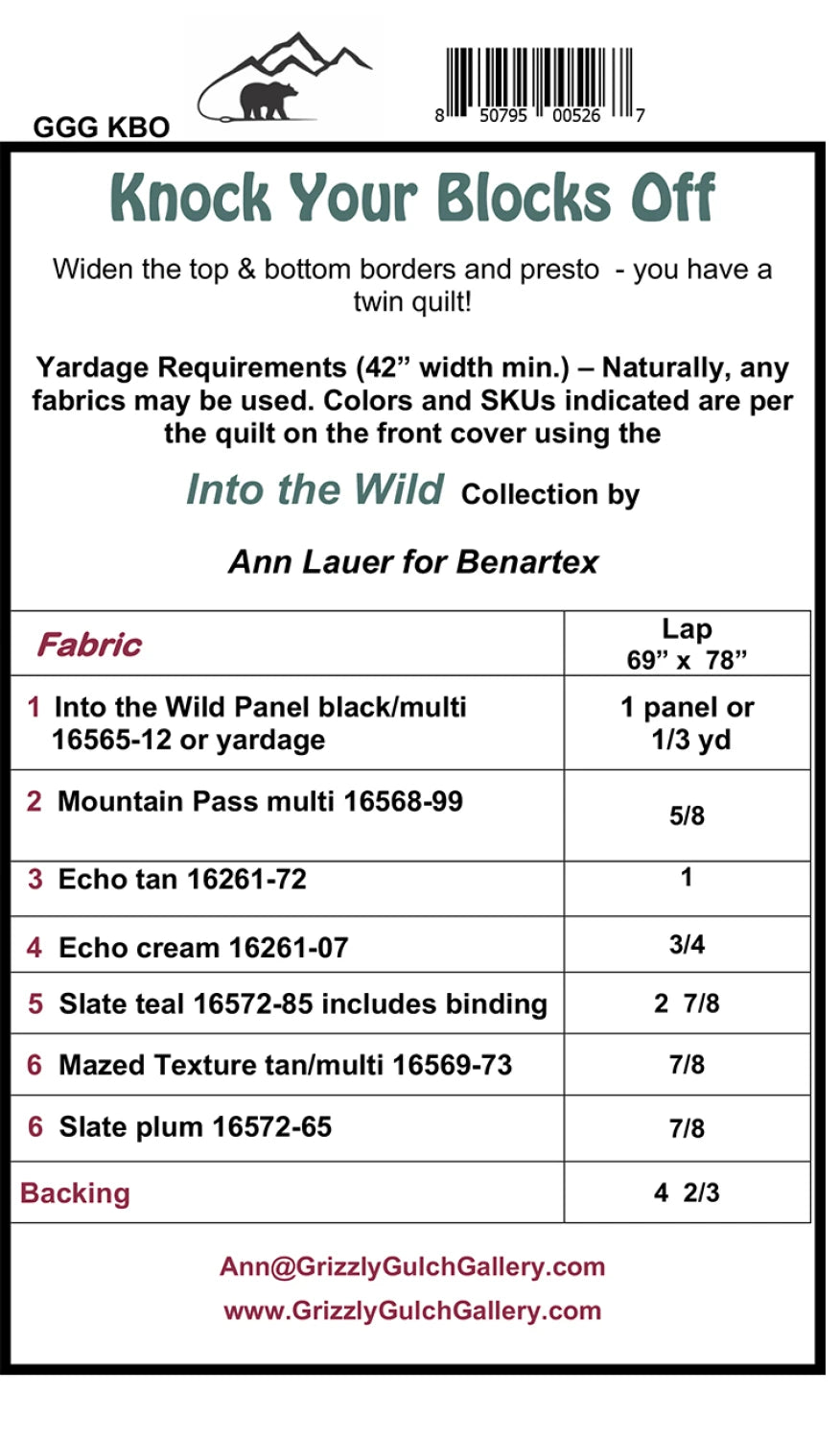 Back of the Knock Your Blocks Off  Quilt Pattern by Grizzly Gulch Gallery