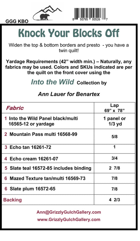 Back of the Knock Your Blocks Off  Quilt Pattern by Grizzly Gulch Gallery