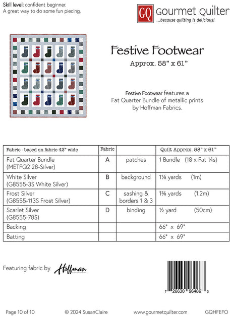 Back of the Festive Footwear Quilt Pattern by Gourmet Quilter