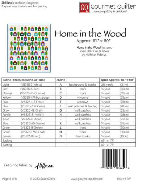 Back of the Home in the Wood Quilt Pattern by Gourmet Quilter