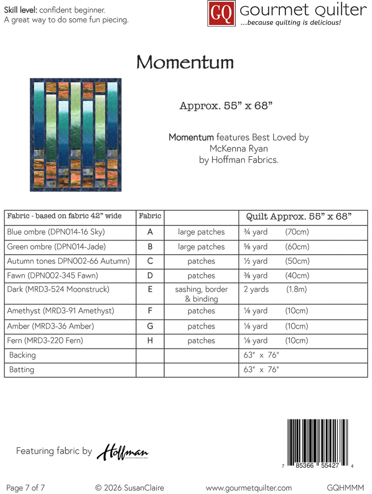 Back of the Momentum Quilt Pattern by Gourmet Quilter