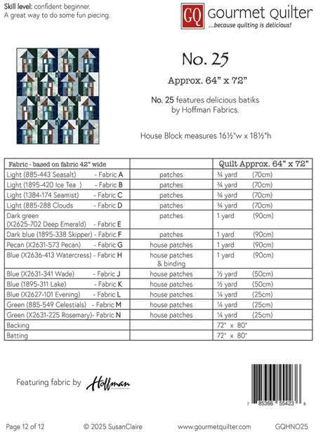 Back of the No. 25 Quilt Pattern by Gourmet Quilter