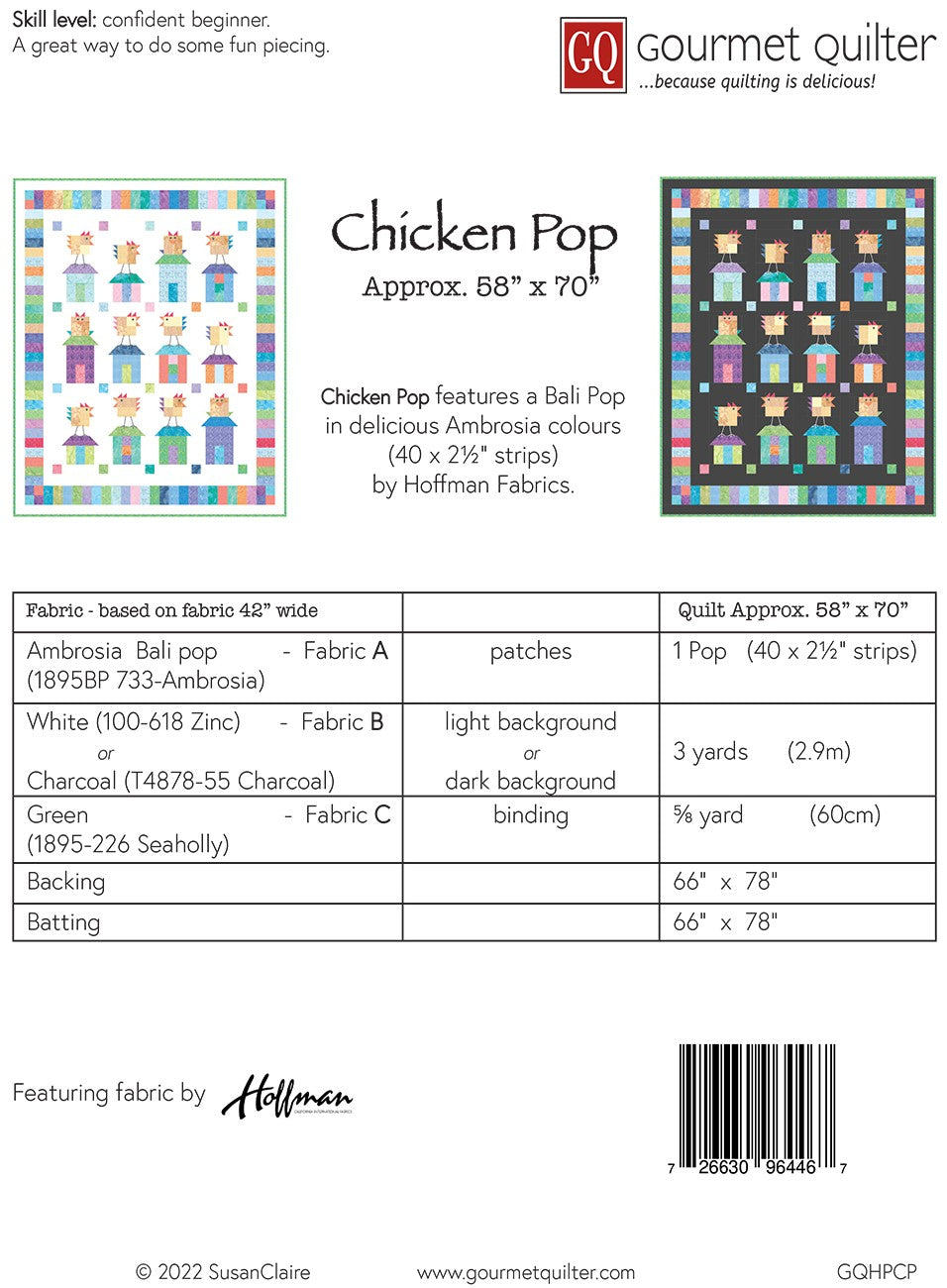 Back of the Chicken Pop Quilt Pattern by Gourmet Quilter