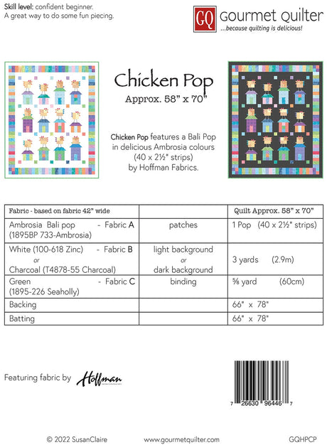 Back of the Chicken Pop Quilt Pattern by Gourmet Quilter