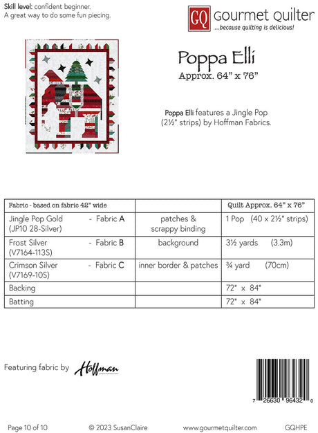 Back of the Poppa Elli Quilt Pattern by Gourmet Quilter