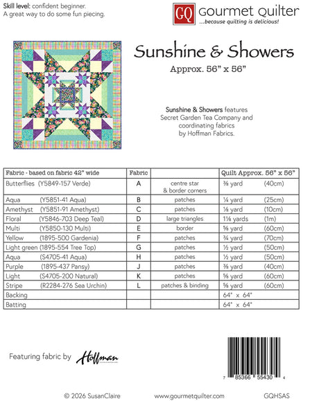 Back of the Sunshine & Showers Quilt Pattern by Gourmet Quilter