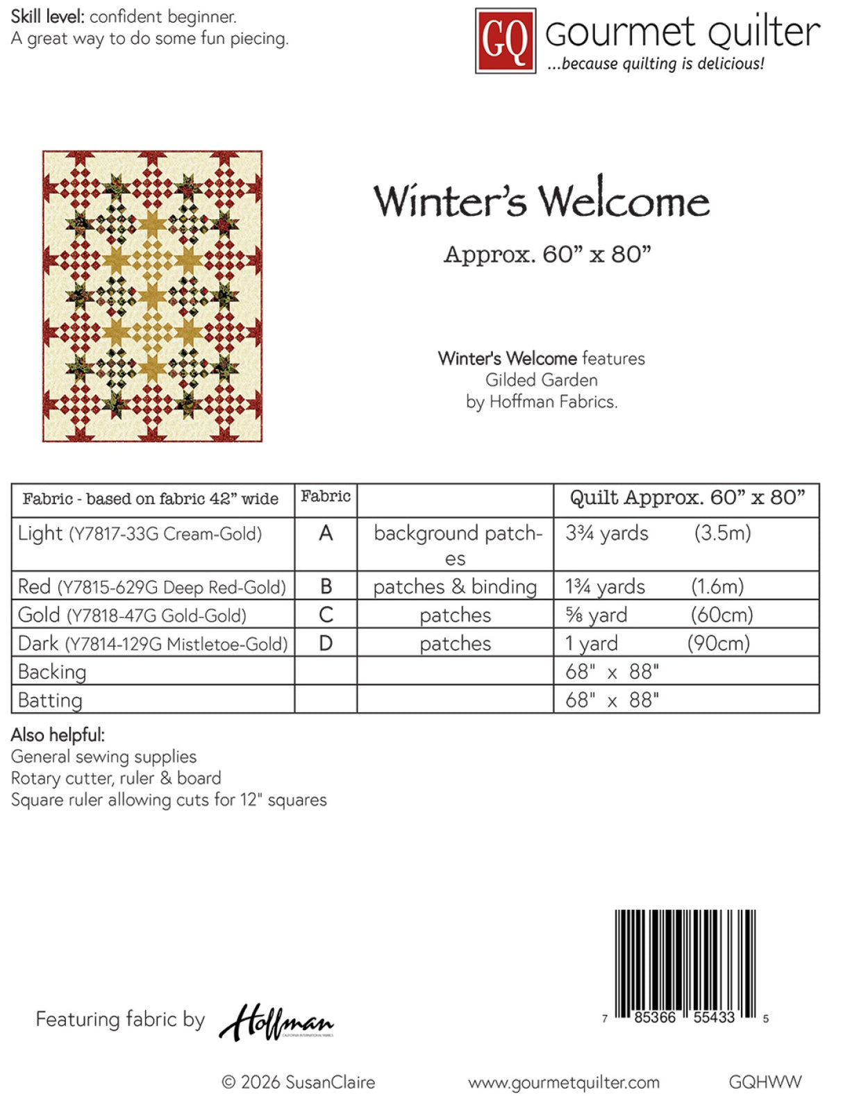 Back of the Winter's Welcome Quilt Pattern by Gourmet Quilter