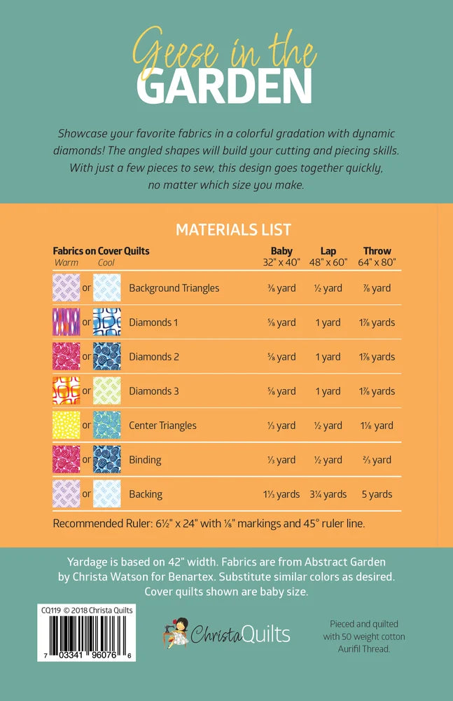 Back of the Geese in the Garden Downloadable Pattern by Christa Quilts