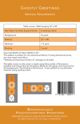 Back of the Ghostly Greetings Downloadable Pattern by Penny Spool Quilts Pattern