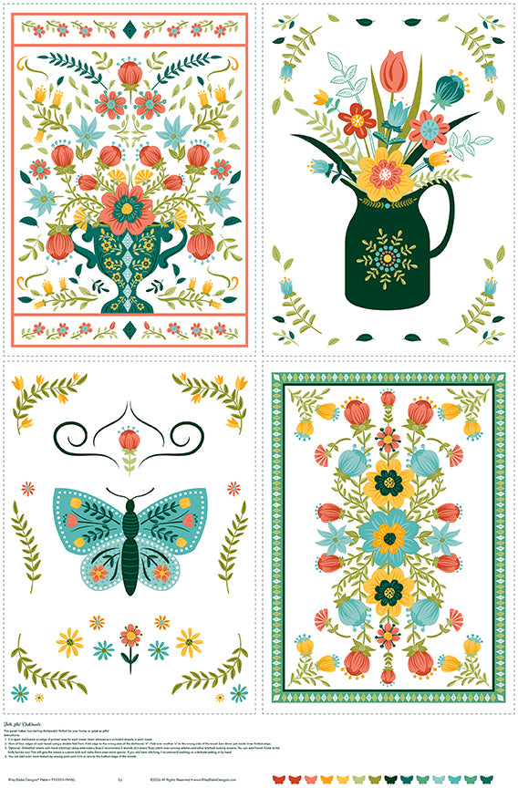 Folk Floral 35 1/2" x 54" Home Décor Dishtowel Panel by Folk Floral — Diane Labombarbe