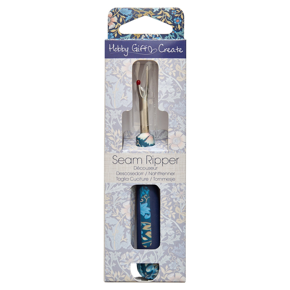 Back of the Soft Grip Seam Ripper Blue Floral by Hobby Gift USA