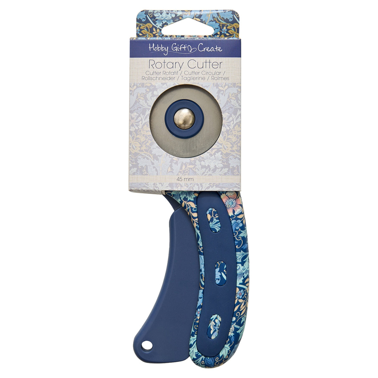 Back of the Rotary Cutter 45mm Blue Floral by Hobby Gift USA