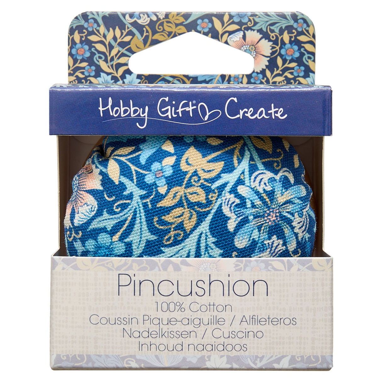 Back of the Fabric Pincushion with Wood Base Blue Floral by Hobby Gift USA
