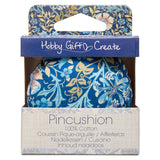 Back of the Fabric Pincushion with Wood Base Blue Floral by Hobby Gift USA