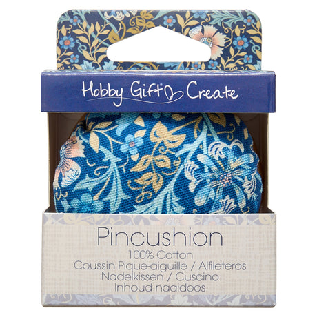 Back of the Fabric Pincushion with Wood Base Blue Floral by Hobby Gift USA