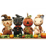 Halloween Stumpkins dolls with scarecrow, black cat, pumpkin and ghost